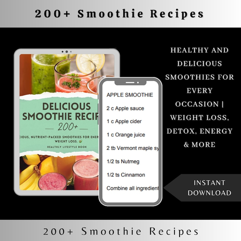 200+ Smoothie Recipes | Healthy Weight Loss, Detox, Energy Boost – Instant Download